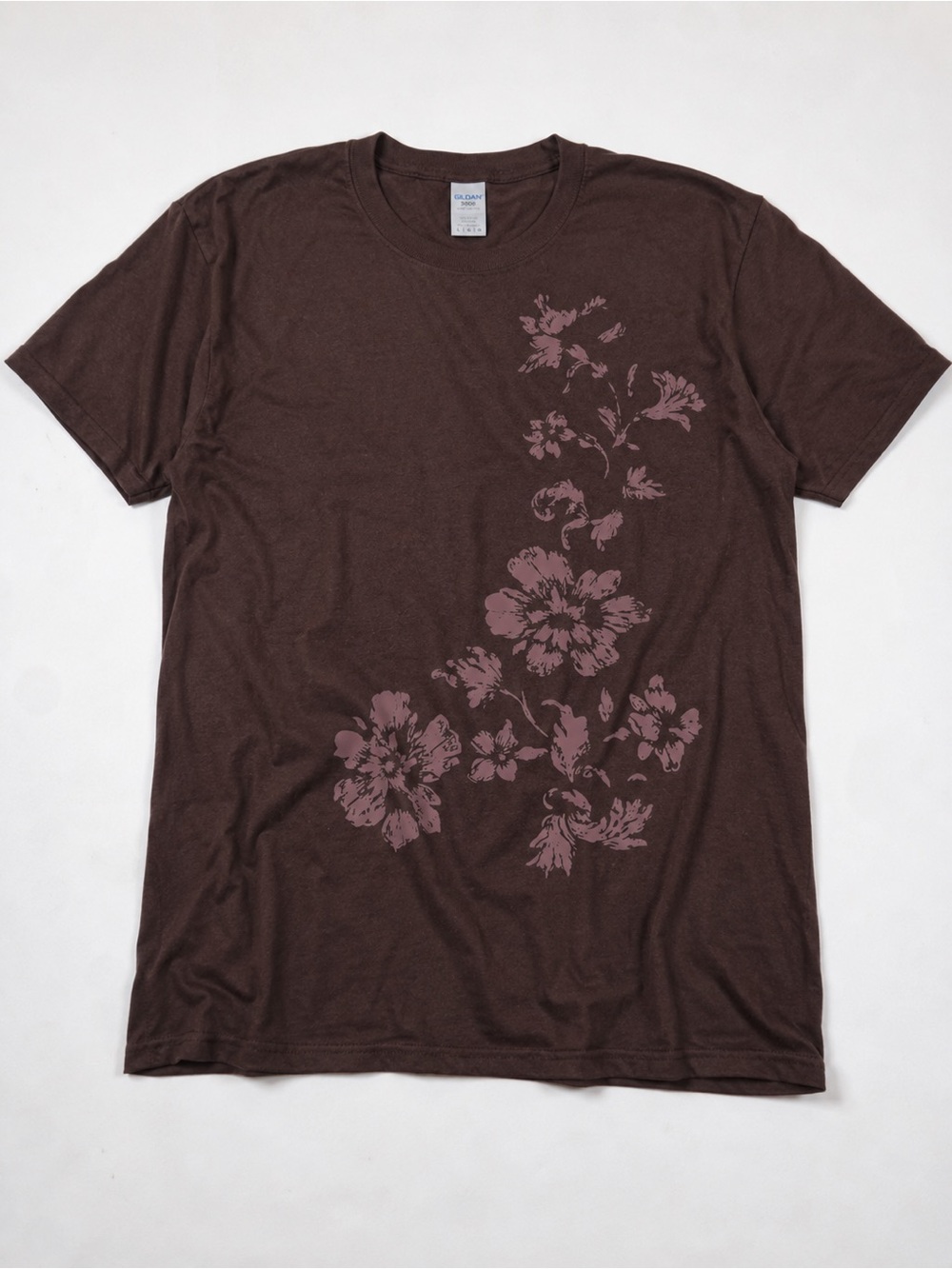 Gildan 5000 Men's Brown Floral Crew Neck T-Shirt Vintage